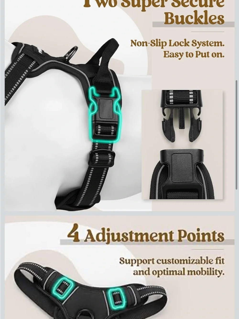 rabbitgoo Dog Harness No Pull with 2 Leash Clips, Adjustable Soft Padded Medium